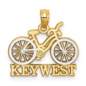 14k Yellow Gold or Two-tone Gold Travel Key West Bicycle Necklace Charm Pendant